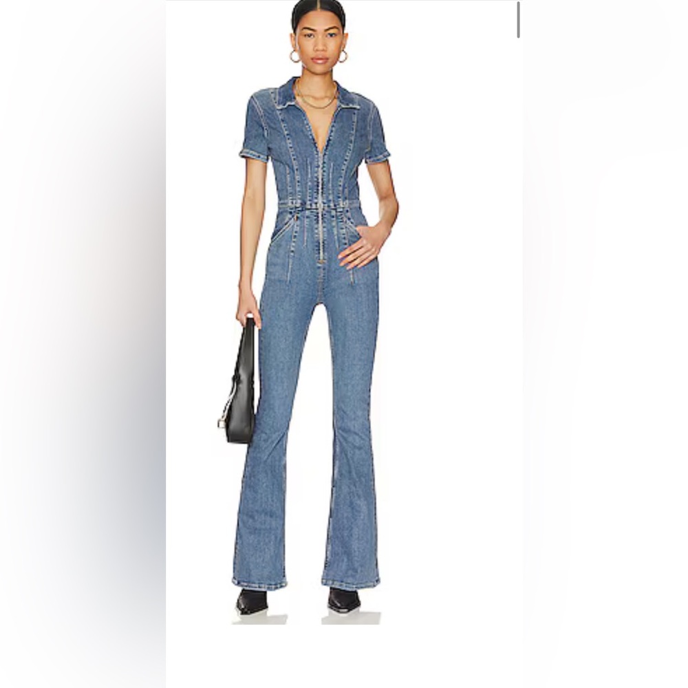 NWT We The Free Jayde Denim flare jumpsuit  in color Starburst Blue